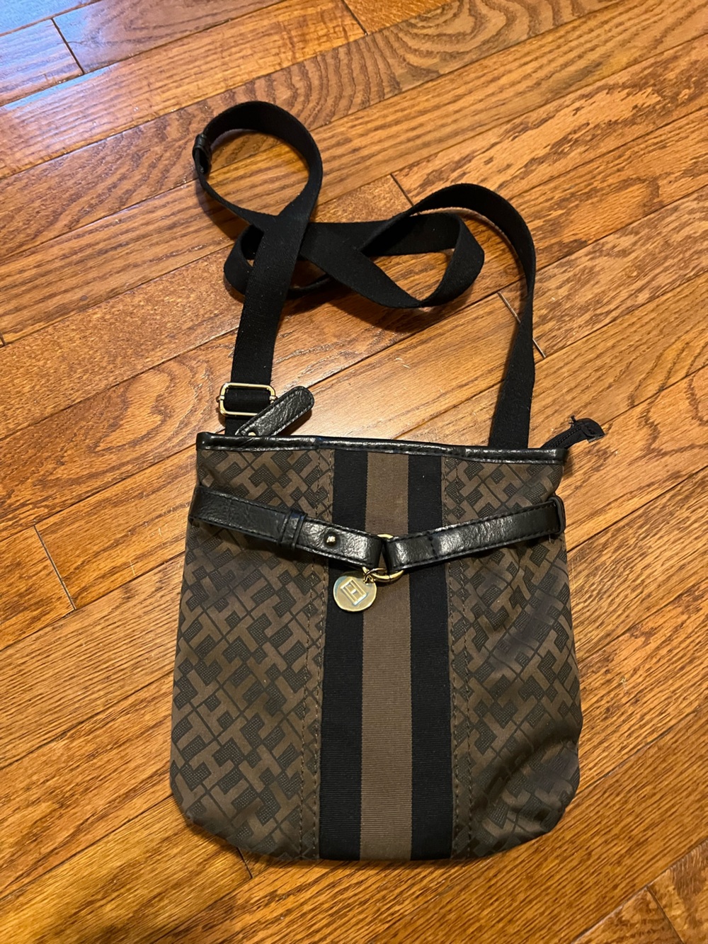 Tommy Hilfiger Brown and Black Signature Crossbody Messenger Bag